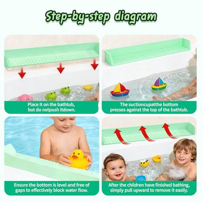 Kids Bathtub Splash Guard, Shelf & Toddler Bath Toy Tray - Green | Bathtub Splash Guard PlayPad Shelf Area with Strong Suction Cups, Bathtub Ledge Guard, Fun Bath Time for Toddlers Baby - color: green