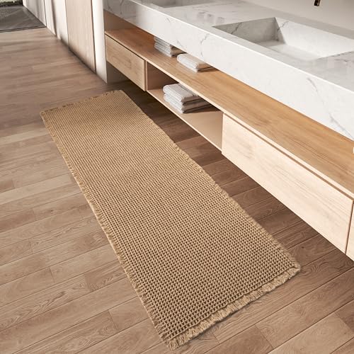 Upgraded Waffle Runner Rug, Super Absorbent Non Slip Bath Mats for Bathroom Floor, Machine Washable Bathroom Runner Rug with Tassels, Ideal for Hallway Bedroom Laundry Room, Brown, 2'x 5'(24" x 60") - color: Brown, size: 2' x 5' (Runner)