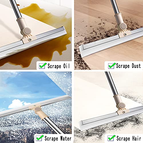 65" Adjustable Floor Squeegee Broom,Heavy-Duty,Wet/Dry for All Floors | Multi-surface squeegee broom,Non-Slip handle,Non-Scratch,Silicone long handle ,Pet hair removal,Bathroom squeegee