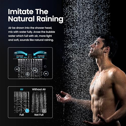 KIBI Cube 2-Function Wall Mounted Rain Shower Column | Bathroom Shower Faucet System with Solid Brass Rough-In Valve, 10" Rain Shower Head | Easy Temperature Control (Matte Black, KSC404) - color: Matte Black