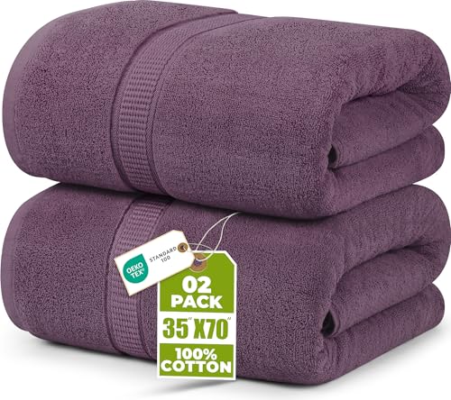 Utopia Towels Luxurious Jumbo Bath Sheet 2 Piece, 600 GSM, 35 by 70 Inches, 100% Ring Spun Cotton, Highly Absorbent and Quick Dry Extra Large Bath Towel, Super Soft Towel, Plum - color: Plum, size: 2 Piece Bath Sheet