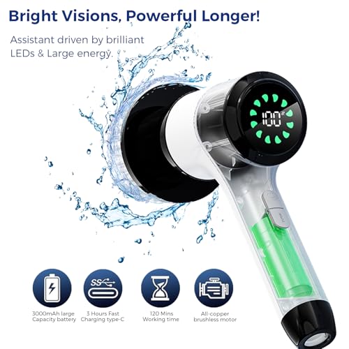 Electric Spin Scrubber, Cordless Power Cleaning Brush with 8 Replaceable Heads, 2 Adjustable Speeds, LED Display & Long Handle, Ideal for Bathroom Tub Tile Floor Car Cleaning