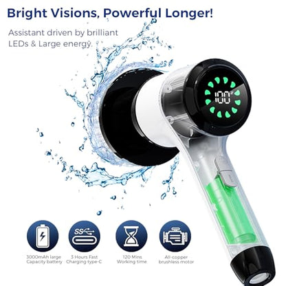 Electric Spin Scrubber, Cordless Power Cleaning Brush with 8 Replaceable Heads, 2 Adjustable Speeds, LED Display & Long Handle, Ideal for Bathroom Tub Tile Floor Car Cleaning