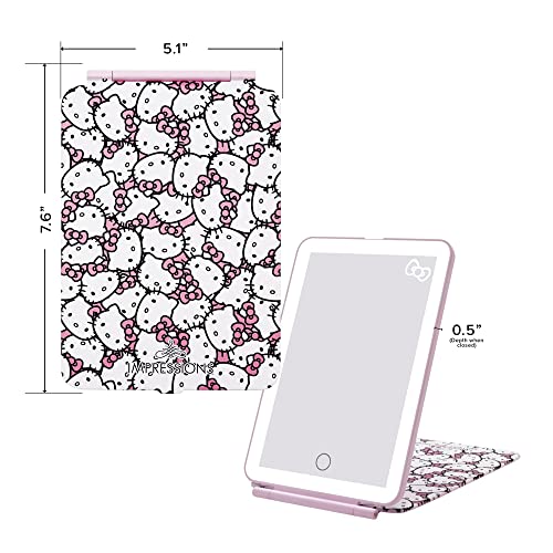 Impressions Vanity Hello Kitty Touch Pad Mini Tri-Tone Makeup Mirror with Printed Flip Cover and LED Strip, Travel Vanity Mirror with Touch Sensor Switch and USB Extension (White/Pink) - color: White/Pink