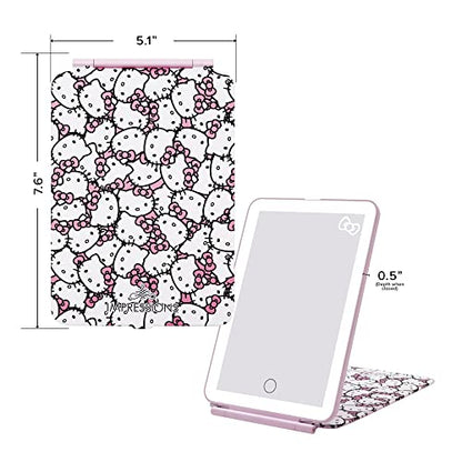 Impressions Vanity Hello Kitty Touch Pad Mini Tri-Tone Makeup Mirror with Printed Flip Cover and LED Strip, Travel Vanity Mirror with Touch Sensor Switch and USB Extension (White/Pink) - color: White/Pink