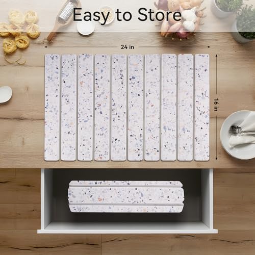 Stone Drying Mat for Kitchen Counter, 24 x 16 inches, Fast Drying Collapsible Dish Drying Mat, Eco-Friendly Absorbent Diatomaceous Earth Mats for Dishes Bottles Cups (Terrazzo) - color: Terrazzo