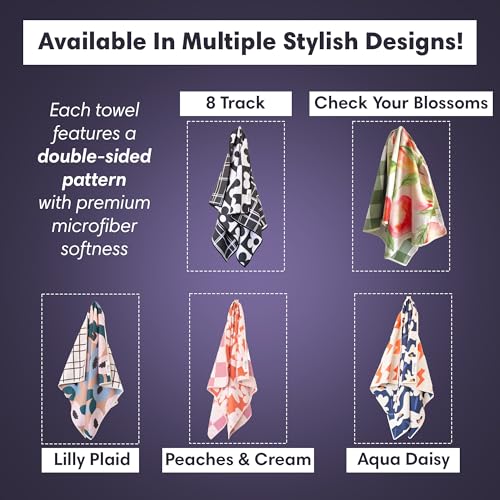 Reversible Microfiber Hand Towel, Lilly Plaid | Double-Sided Design Super Absorbent Lint-Free Fast Drying Bathroom Kitchen Car & Window Cleaning, Set of 2 Microfiber Cloths - color: Lilly Plaid- Cream/Multi, size: Hand Towels - Reversible