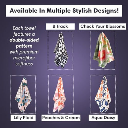 Reversible Microfiber Hand Towel, Lilly Plaid | Double-Sided Design Super Absorbent Lint-Free Fast Drying Bathroom Kitchen Car & Window Cleaning, Set of 2 Microfiber Cloths - color: Lilly Plaid- Cream/Multi, size: Hand Towels - Reversible