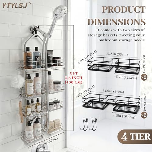 4-Tier Hanging Shower Caddy for Handheld Showerhead, Heavy-Duty Stainless Steel with Dual-Rotating Clamp, Silver - color: 4 Tier-Silver