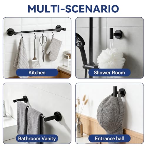 5Pcs Bathroom Hardware Set, Matte Black Bathroom Accessories Set with 24" Towel Bar, Upgraded Toilet Paper Holder with Shelf, Towel Ring & 2 Robe Hooks, Wall Mounted Stainless Steel Bath Hardware Set