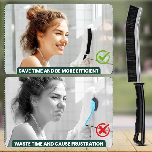 Crevice Cleaning Brush Set 3Pcs Hard Bristle Tools for Narrow Spaces | Includes Red, Black & Yellow Grout Scrub Brushes for Tile Floors, Bathroom, Shower, Window Tracks & Kitchen Cleaning.
