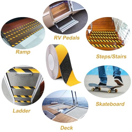 Anti Slip Safety Grip Tape 2 Inch x 60 Ft Heavy Duty Black & Yellow | Waterproof Non Skid Tread for Stairs, Steps, Floors, Staircases, Traction Caution Anti-Slip Strips Indoor/Outdoor Use - size: 2 Inch x 60 Ft