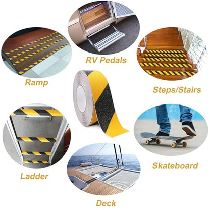 Anti Slip Safety Grip Tape 2 Inch x 60 Ft Heavy Duty Black & Yellow | Waterproof Non Skid Tread for Stairs, Steps, Floors, Staircases, Traction Caution Anti-Slip Strips Indoor/Outdoor Use - size: 2 Inch x 60 Ft
