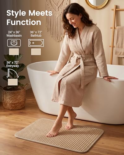 Upgraded Non Slip Waffle Bath Mat, Super Absorbent Bathroom Rug, 20x30 inch | Boho Decor Kitchen Rug, Soft & Machine Washable Bathroom Floor Mat for Tub, Sink, Vanity, Entryway, Brown