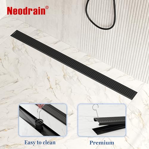 Neodrain 36" Linear Shower Drain, Matte Black 304 SS Bathroom Linear Drain | Black Shower Drain with Quadrato Grate& Adjustable Feet, Long Rectangle Shower Floor Drain in Bathroom, Balcony etc,cUPC - color: Matte Black, size: 36 In