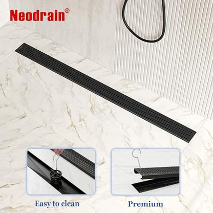 Neodrain 36" Linear Shower Drain, Matte Black 304 SS Bathroom Linear Drain | Black Shower Drain with Quadrato Grate& Adjustable Feet, Long Rectangle Shower Floor Drain in Bathroom, Balcony etc,cUPC - color: Matte Black, size: 36 In