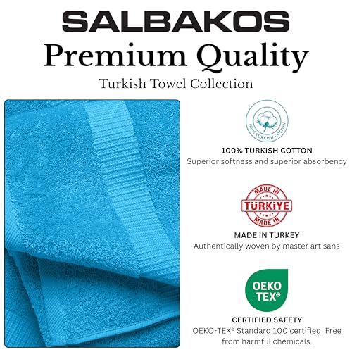 SALBAKOS 12-Piece 100% Turkish Cotton Washcloths and Face Towels, Aqua | 13x13 in Standard Size Small Towel, Multi-use Bathroom & Kitchen, Thick Super Soft Absorbent Durable, Oeko-Tex Made in Turkey - color: Aqua, size: 12 Washcloths