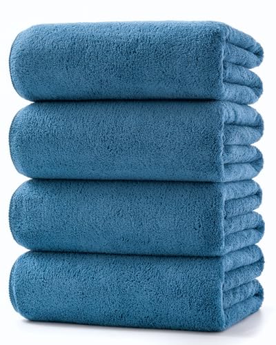 Lumimi Towels 4 Piece Soft Microfiber Bath Towel Set Salon Gym Yoga Travel Incredibly Absorbent Lightweight Quick Dry and Durable, 55" L x 27" W, 4 Pack Blue - color: Blue, size: 4 Bath Towels