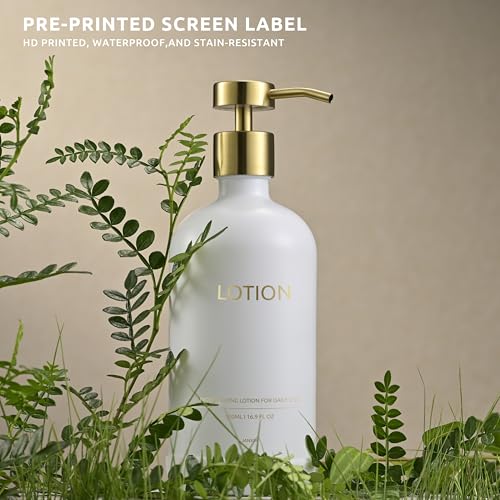 Glass Soap Dispenser Bathroom Set by Janxin, Foaming Kitchen soap Dispenser with Ceramic Tray for Dish Soap, Liquid Soap Dispenser for Hand Soap, Lotion, Body Wash (White+Gold) - color: White Gold L