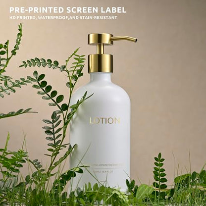 Glass Soap Dispenser Bathroom Set by Janxin, Foaming Kitchen soap Dispenser with Ceramic Tray for Dish Soap, Liquid Soap Dispenser for Hand Soap, Lotion, Body Wash (White+Gold) - color: White Gold L