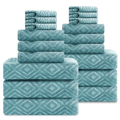 Smuge 18-Piece Bath Towel Set, Include 6 Bath Towel Sheets, 6 Hand Towels and 6 Washcloths - Highly Absorbent Quick Dry 100% Microfiber,Ultra Soft Bathroom Towel Set (Green Pine) - color: Green Pine, size: 18 Pcs Bath Towel Set