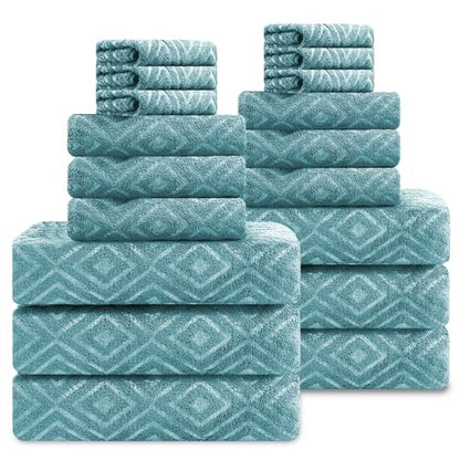Smuge 18-Piece Bath Towel Set, Include 6 Bath Towel Sheets, 6 Hand Towels and 6 Washcloths - Highly Absorbent Quick Dry 100% Microfiber,Ultra Soft Bathroom Towel Set (Green Pine) - color: Green Pine, size: 18 Pcs Bath Towel Set