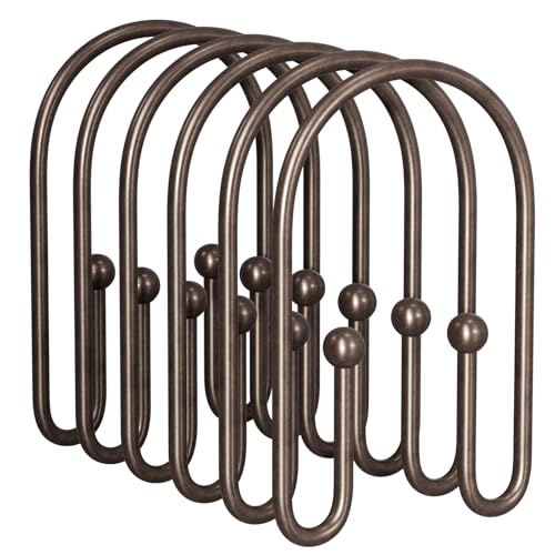 AmazerBath Shower Curtain Hooks, Simple Bronze Double Shower Curtain Hooks Rust Proof, Non-Slip Simple Shower Curtain Rings, Metal Shower Hooks for Shower Curtain Liner Bathroom, 12Pcs - color: Bronze, style: Minimalist