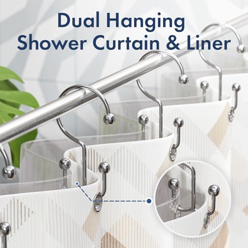 Bathway Shower Curtain Hooks Chrome Shower Curtain Rings, 12 Pcs Double Hook Shower Curtain Hooks Rings Shower Curtain Hangers Rust Proof, Metal Shower Hooks for Bathroom Shower Curtain Rod - color: Chrome, style: Minimalist