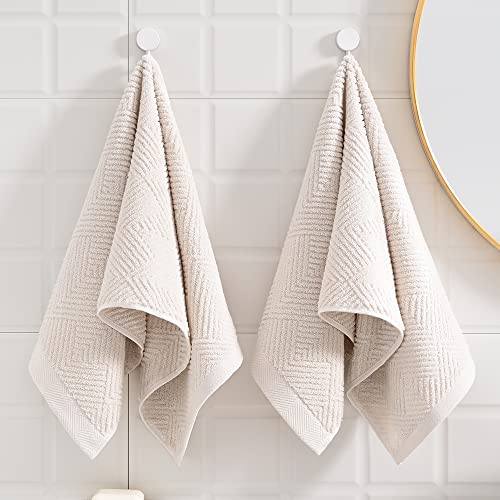 sense gnosis Lime White Hand Towel Set of 2 Super Soft Terry Striped Weave Pattern Ultra Absorbent 100% Cotton Bathroom Hand Towel 13 X 29 Inch, Beige - color: Beige White