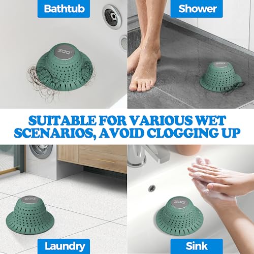 Bathtub Drain Strainer Silicone Bathroom Stopper Fixture Accessories | Gray Green 2-Pack White Collapsible Shower Drain Hair Catcher for Pop Up Tubs, Traps Hair Before Clogs, Easy To Clean - color: Gray Green