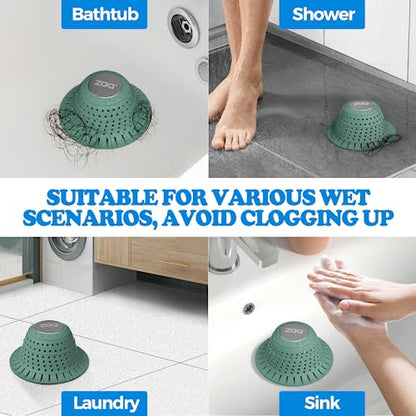 Bathtub Drain Strainer Silicone Bathroom Stopper Fixture Accessories | Gray Green 2-Pack White Collapsible Shower Drain Hair Catcher for Pop Up Tubs, Traps Hair Before Clogs, Easy To Clean - color: Gray Green