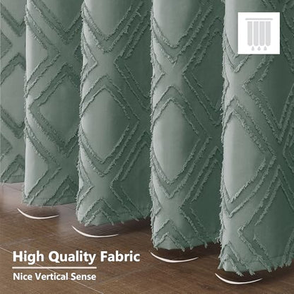 Sage Green Shower Curtain Set, Jacquard Geometric Textured Fabric Boho Shower Curtains for Bathroom, Soft Hotel Style Farmhouse Shower Curtain Grommet Top 12 Hooks, Machine Washable, 72x72 - color: Sage Green, size: 72"W x 72"L (Pack of 1)