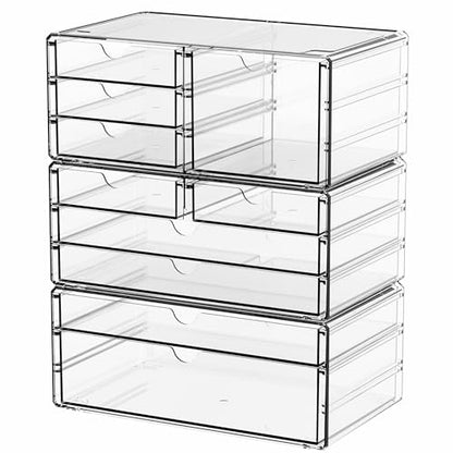 3 Pack Clear Storage Drawers With 10 Drawers,Stackable 11.1” Large Acrylic Drawer Organizer and Makeup Organizer For Vanity,Bathroom Countertop,Cabinet,Pantry,Office Supply Storage Bins Drawers - size: Large 10 Drawers