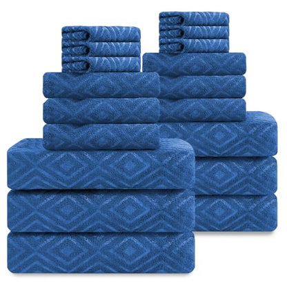 Smuge 18-Piece Bath Towel Set, Include 6 Bath Towel Sheets, 6 Hand Towels and 6 Washcloths - Highly Absorbent Quick Dry 100% Microfiber,Ultra Soft Bathroom Towel Set (Navy Blue) - color: Navy Blue, size: 18 Pcs Bath Towel Set