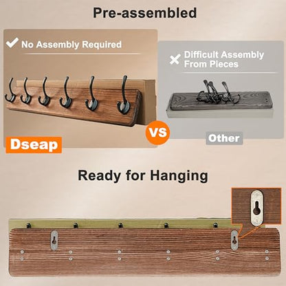 Coat Rack Wall Mount: 38-1/4" Long, Patented, Heavy-Duty, 10-Double-Hooks Wooden Hanger Rail for Winter Coats Hat Jacket Clothing, White & Black - color: White & Black, size: L=38.3"(1pcs)