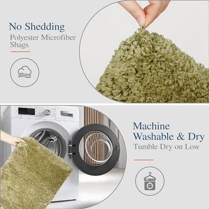 Walensee Bath Rug - Non Slip, Soft Microfiber Shaggy Bath Mat (20 x 32, Olive Green) Water Absorbent, Machine Washable, Thick Plush Shower Mat - color: Olive Green, size: 20" x 32"