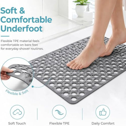 Casa and Beyond Shower Mat, Secure Shower Mat-Non-Slip, Washable Non-Slip Bathtub Mats, with Suction Cups and Drain Holes, Soft Textured Design, Easy to Clean for Bathroom (Blue, 35.4" x 23.6") - color: Blue, size: 35.4" x 23.6" (Rectangular)