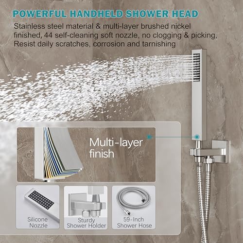 10" Rain Shower System with Handheld & Valve, Brushed Nickel | Wall-Mounted High-Pressure Shower Faucet Combo Set, 10-Inch Rain Shower Head with Handheld Spray,Includes Valve and Trim Kit - color: Brushed Nickel 10