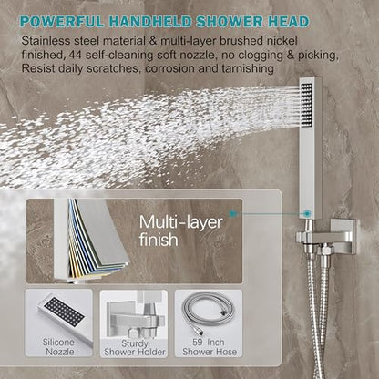 10" Rain Shower System with Handheld & Valve, Brushed Nickel | Wall-Mounted High-Pressure Shower Faucet Combo Set, 10-Inch Rain Shower Head with Handheld Spray,Includes Valve and Trim Kit - color: Brushed Nickel 10