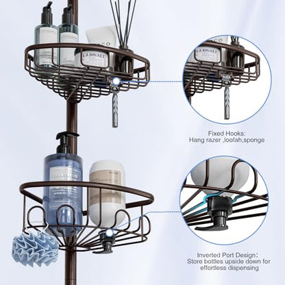 Corner Shower Caddy Tension Pole: Stainless Steel Rustproof 4-Tier Shower Organizer - 47-121 inch Adjustable Bathroom Shelves for Bathtub Shampoo Storage - Tension Rod Floor Standing Bath Rack -Bronze - style: A Style-Bronze