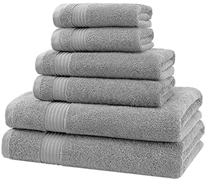 American Veteran Towel, 6 Piece Towel Set for Bathroom, 100% Cotton Turkish Bathroom Towels, 2 Bath Towels 2 Hand Towels 2 Washcloths, Cool Grey - color: Light Grey, size: X Large 6 PC