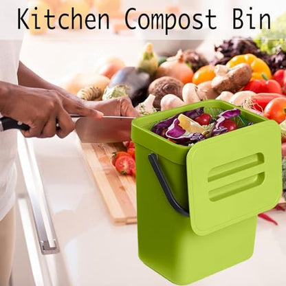 LALASTAR Small Plastic Trash Can, Hanging Small Trash Can with Lid Under Sink for Kitchen, Food Waste Bin for Countertop, Mountable Garbage Can for Bathroom, RV, 5L/1.3 Gal, Green - color: Green