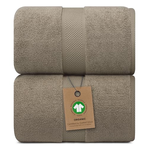 100% Organic Luxury Bath Sheets - GOTS Certified - Extra Large 35x70 Inches (Pack of 2) Zero-Twist, Long-Staple Cotton Bath Sheet Set (Taupe) - color: Taupe, size: 2pc Bath Sheets
