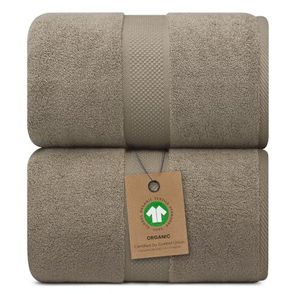100% Organic Luxury Bath Sheets - GOTS Certified - Extra Large 35x70 Inches (Pack of 2) Zero-Twist, Long-Staple Cotton Bath Sheet Set (Taupe) - color: Taupe, size: 2pc Bath Sheets