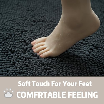 Bathroom Rug Sets 2 Piece, Extra Thick and Absorbent, Non-Slip, Machine Washable, Dry Quckily, Soft Cozy Plush, Used Under Shower Bathtub and Sink, Dark Grey - color: Dark Grey, size: 20 x 32 inch + 20 x 20 inch (U-Shape)