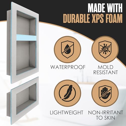 Shower Niche Recessed Bathroom Storage Inset Shelves Soap Box 12x20 + 12x6 | Houseables Shower Niche Insert Tile Ready, in Wall Shelf, Cubby Inserts, Recessed Shampoo Caddy, Built in Nook, Prefab - size: 12 x 6 inches (ID) & 12 x 20 inches (ID)