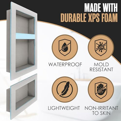 Shower Niche Recessed Bathroom Storage Inset Shelves Soap Box 12x20 + 12x6 | Houseables Shower Niche Insert Tile Ready, in Wall Shelf, Cubby Inserts, Recessed Shampoo Caddy, Built in Nook, Prefab - size: 12 x 6 inches (ID) & 12 x 20 inches (ID)