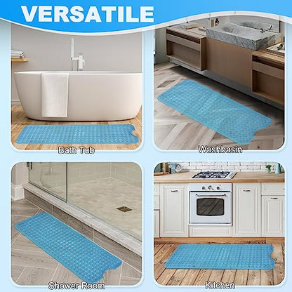 Bathtub and Shower Mats, 40x16 Inch Extra Large Non Slip Soft Bath Tub Mat with Suction Cups and Drain Holes for Bathroom Floor, Machine Washable, Clear Blue - color: Clear Blue