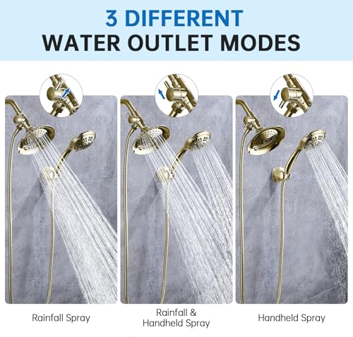 G-Promise Solid Metal 3-Way Shower Diverter Valve (Polished Gold) | Smooth Knob Switch, Spray Separately or Both, Anti-Leak, Easy to Install, Standard Connections, Universal Replacement Part - color: Polished Brass