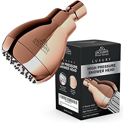 High Pressure Shower Head - Powerful Deluxe Bathroom Showerhead with Strong Spray Stream and Small Silicone Nozzles - Universal Fit Works with High and Low Water Flow Showers 1.8 GPM - Rose Gold - color: Rose Gold, size: 1.8 GPM